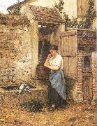 Mosler, Henry Peasant Girl and Doves Germany oil painting artist